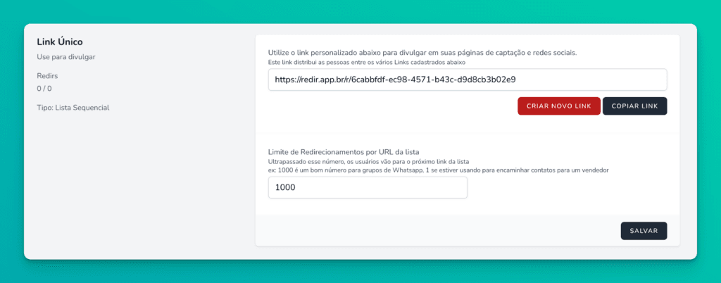 Configuração de limite de cliques por URL